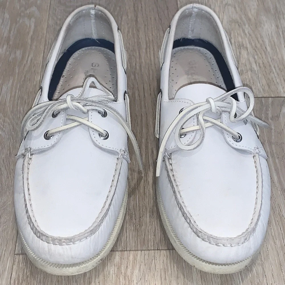 Sperry Top Sider Leather Non-Marking Boat Shoes Off White Size 12 Wide
